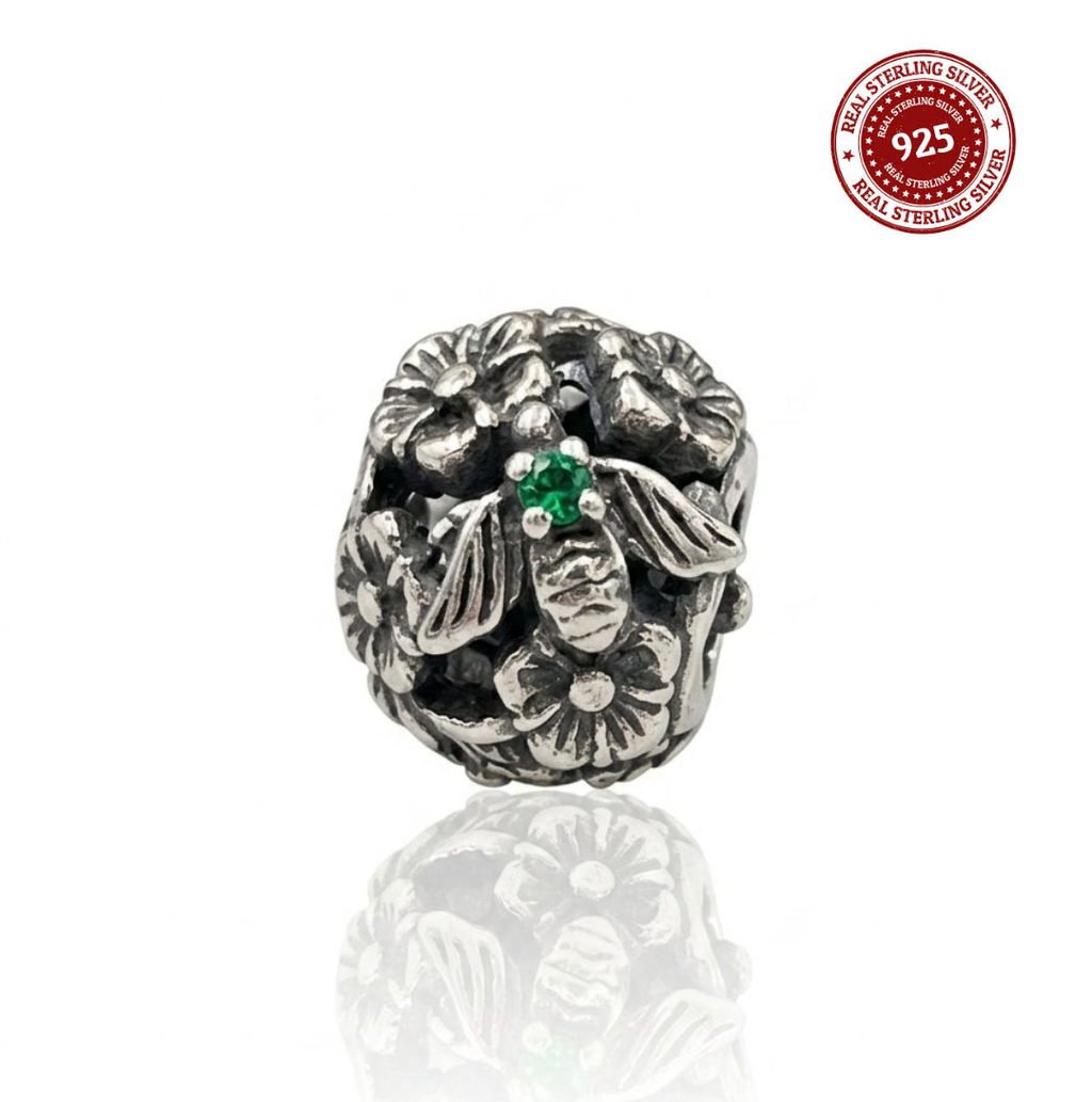 925 Silver Sparkling Flower Ball Charm