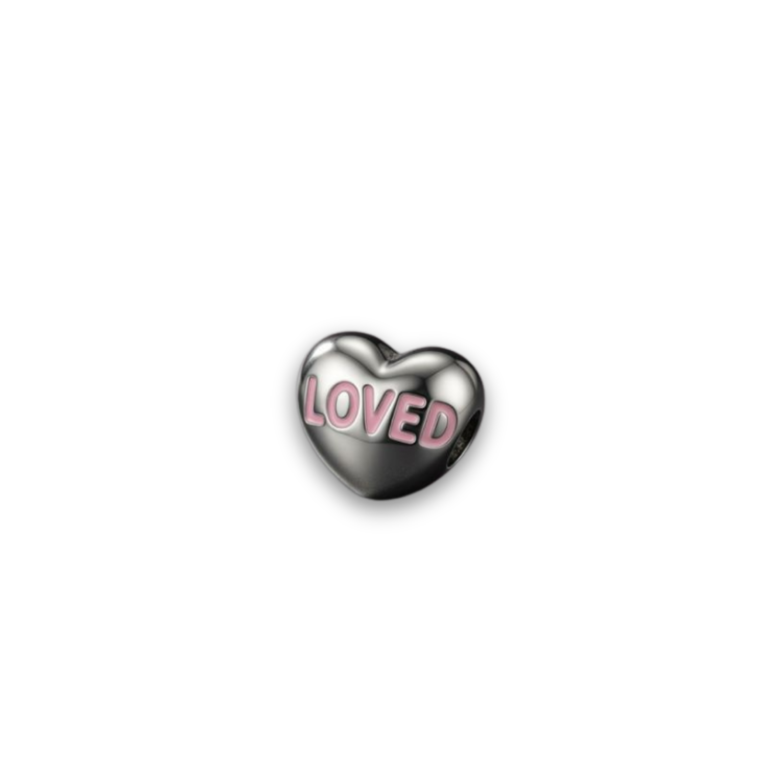 925 Silver "Loved" Pink Enamel Heart Charm
