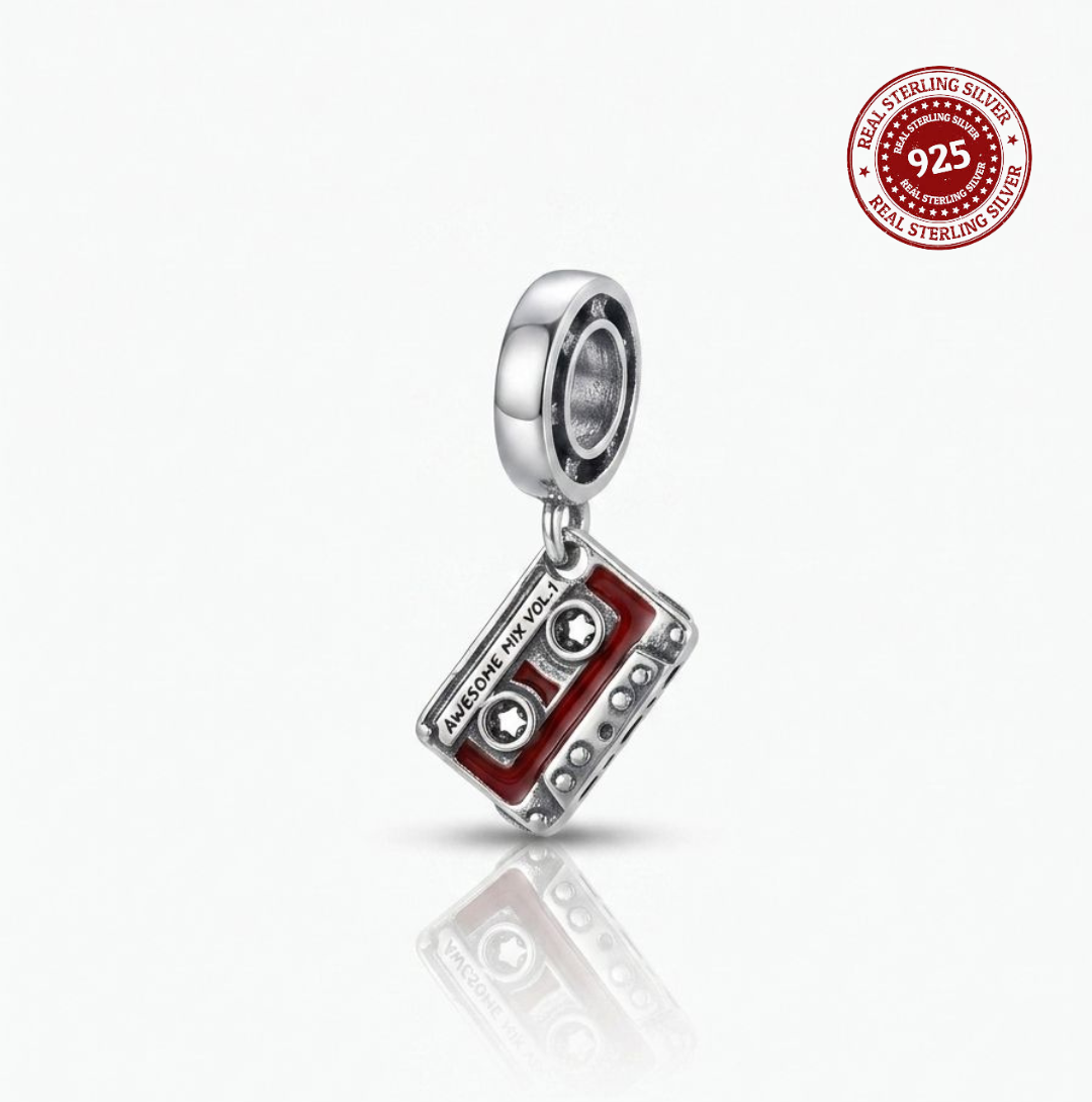 925 Silver Retro Cassette Tape Dangle Charm