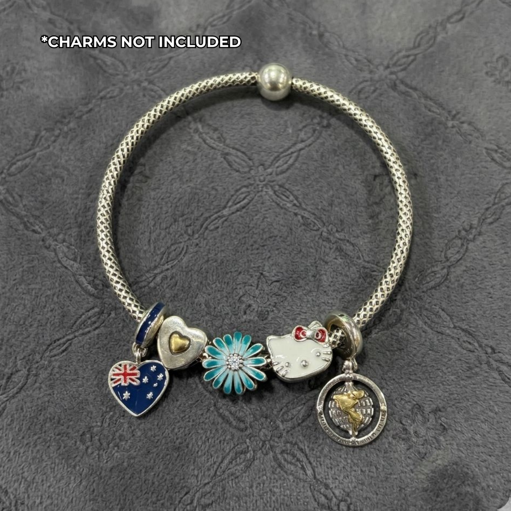 925 Sterling Silver Diamond-Pattern Mesh Bangle