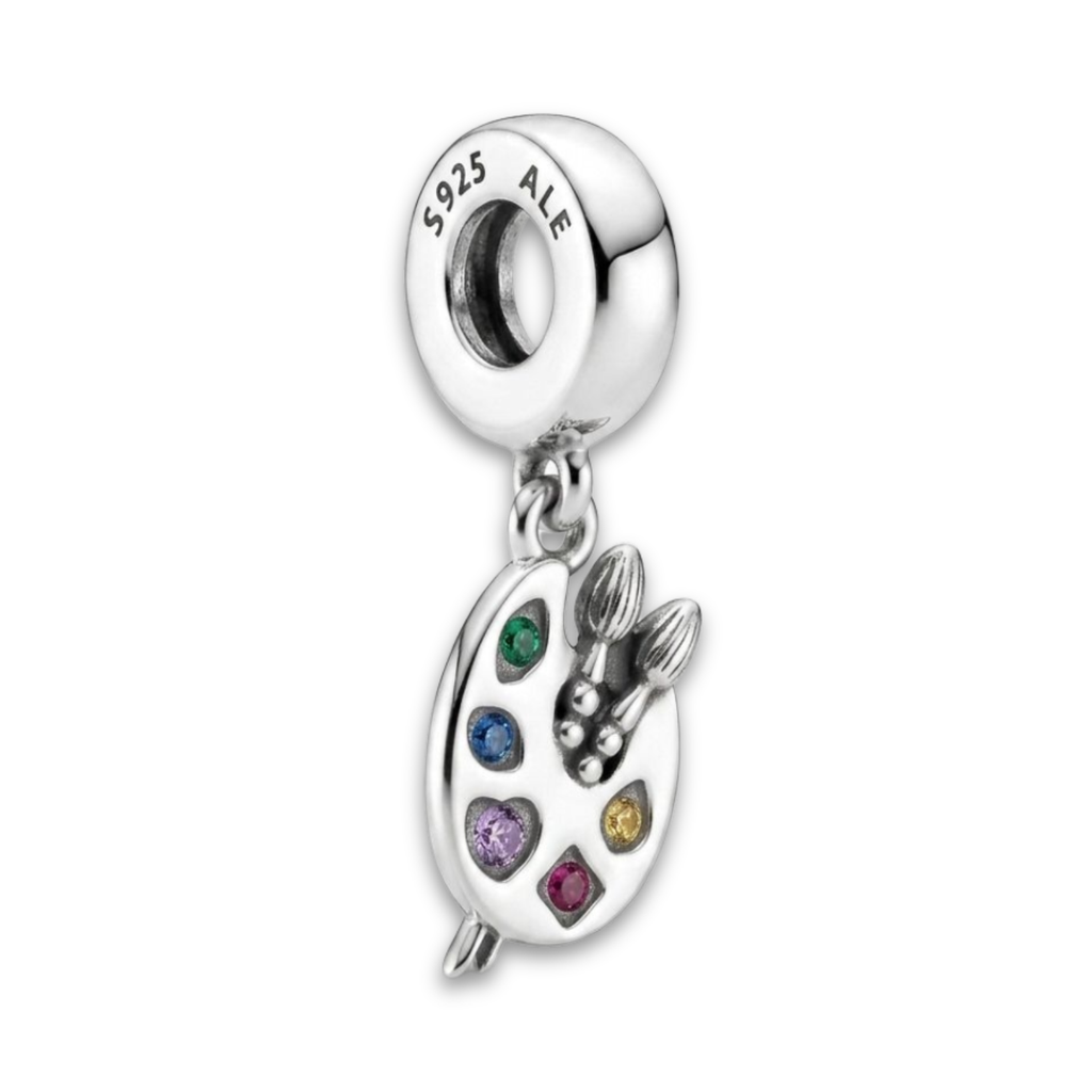 925 Silver Artist's Palette & Paintbrush Dangle Charm