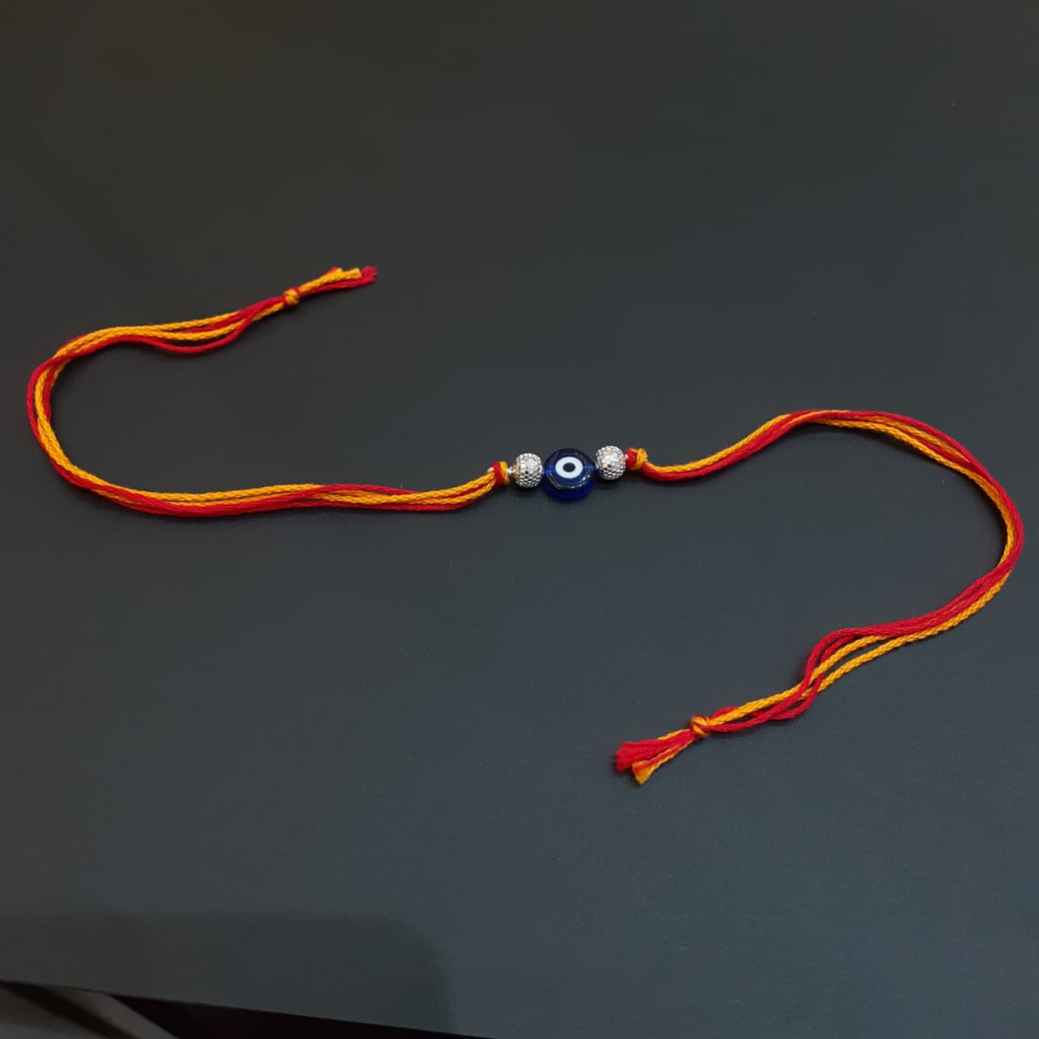 925 Silver Evil Eye Rakhi with Textured Beads