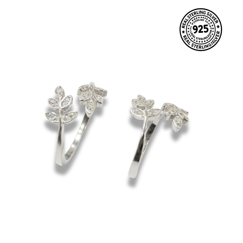 Sparkling Leaf Adjustable 925 Silver Toe Ring