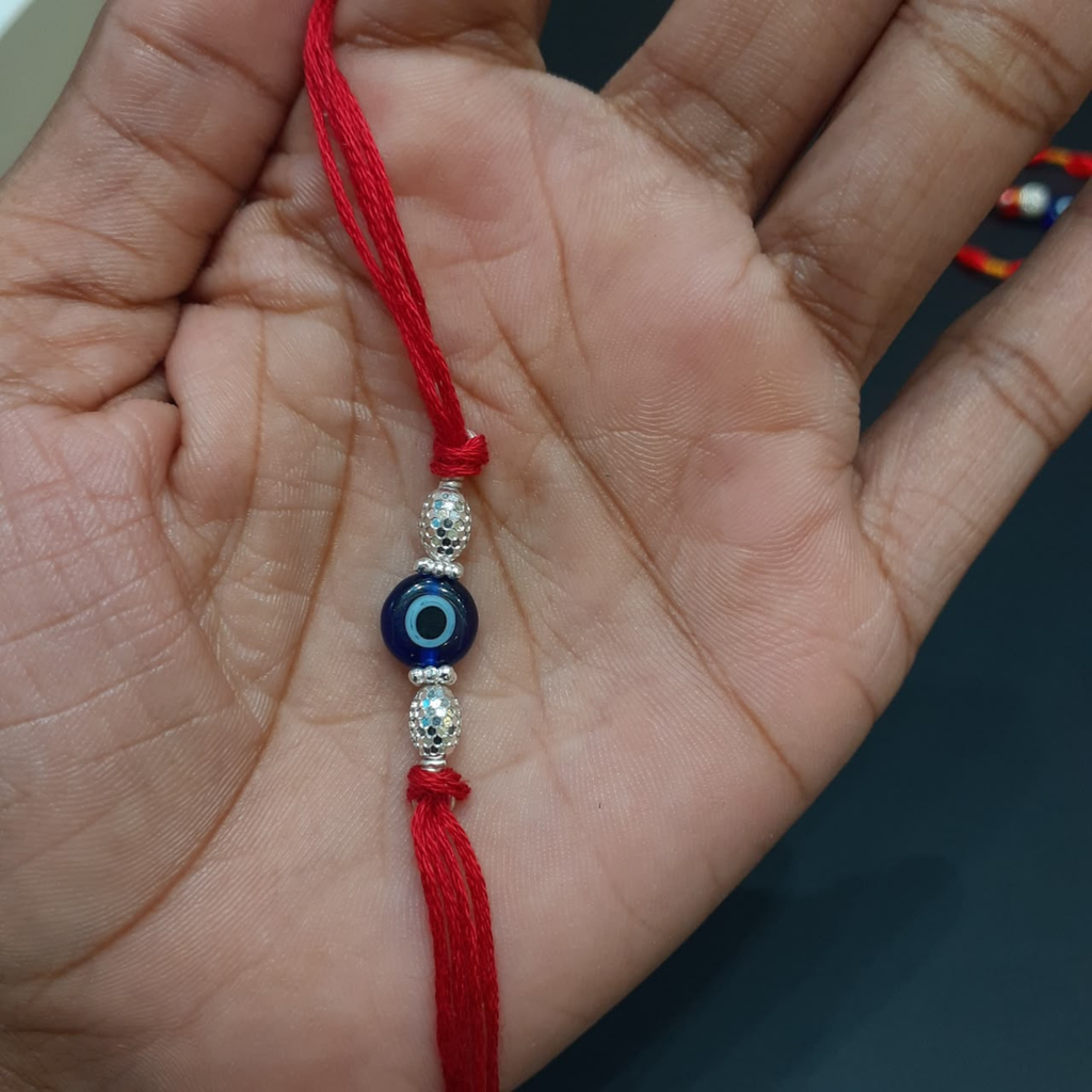 925 Silver Evil Eye Rakhi with Oval Beads