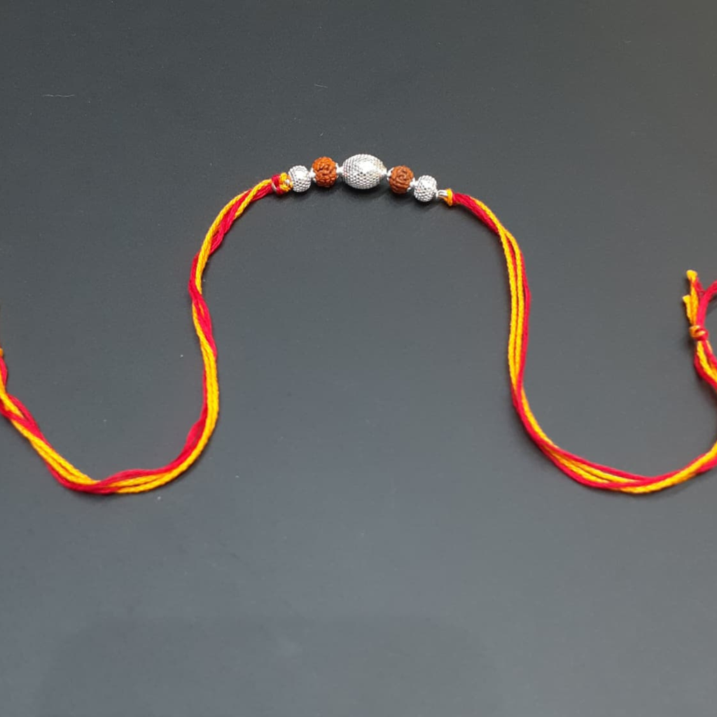 925 Silver Rudraksha Rakhi with Oval Silver Bead