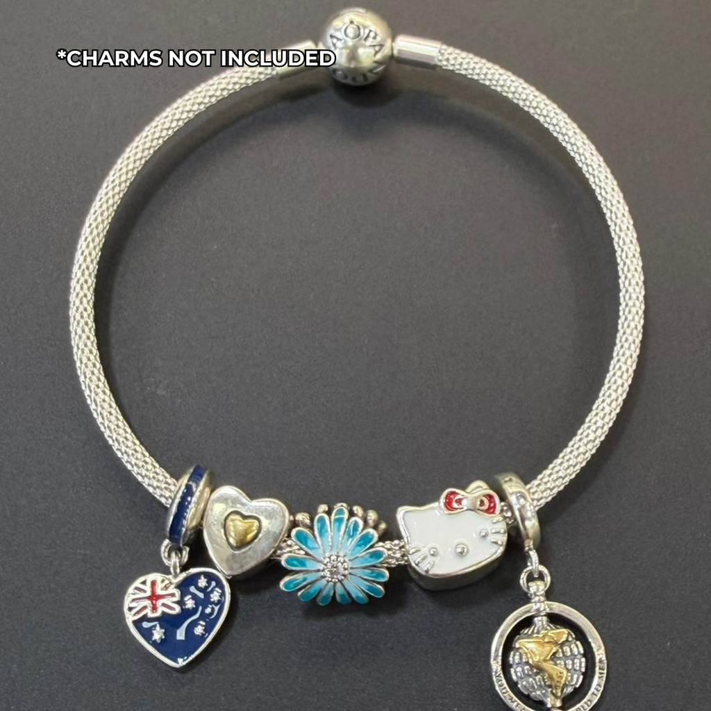 925 Sterling Silver Mesh Charm Bracelet