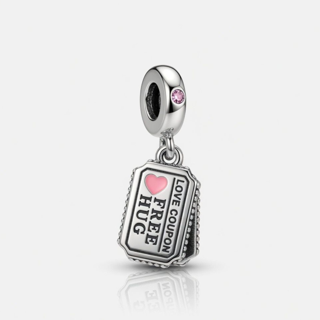 925 Silver "Love Coupon: Free Hug" Ticket Dangle Charm