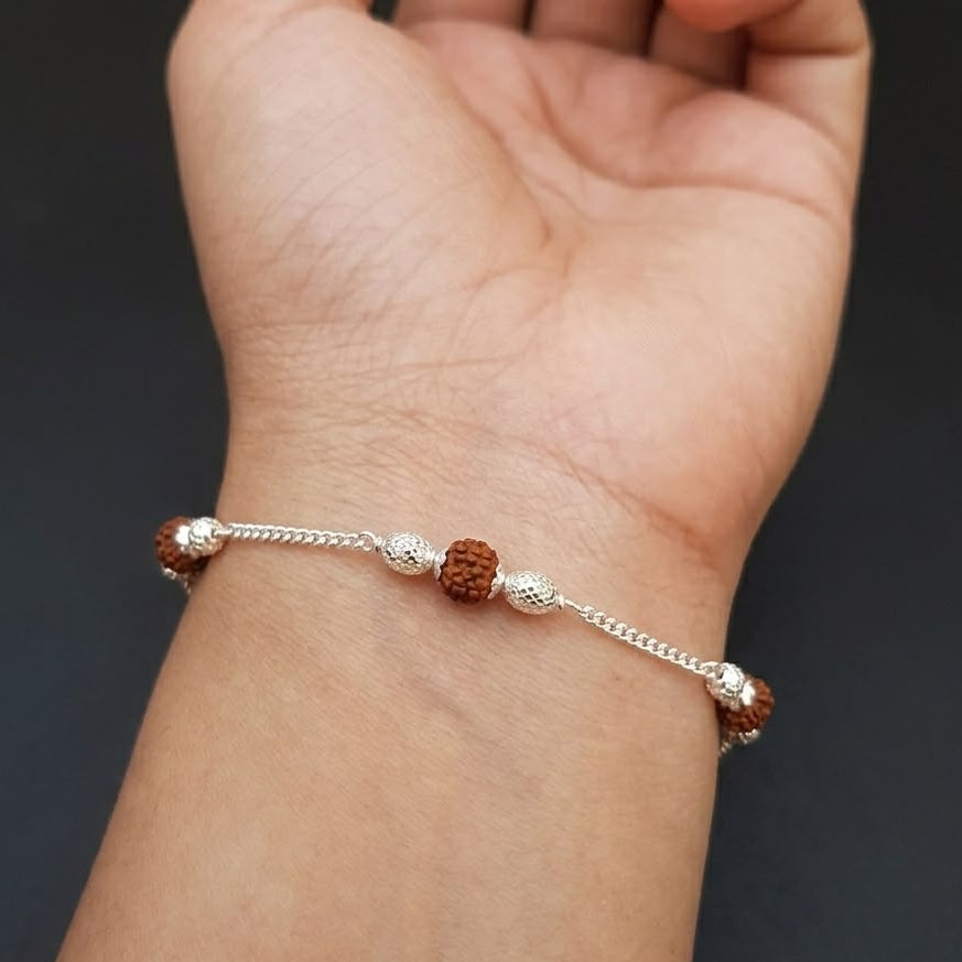 5 Mukhi Rudraksh Bead Bracelet - 92.5 Silver