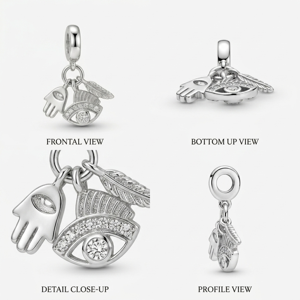 925 Silver Spiritual Protection Triple Dangle Charm