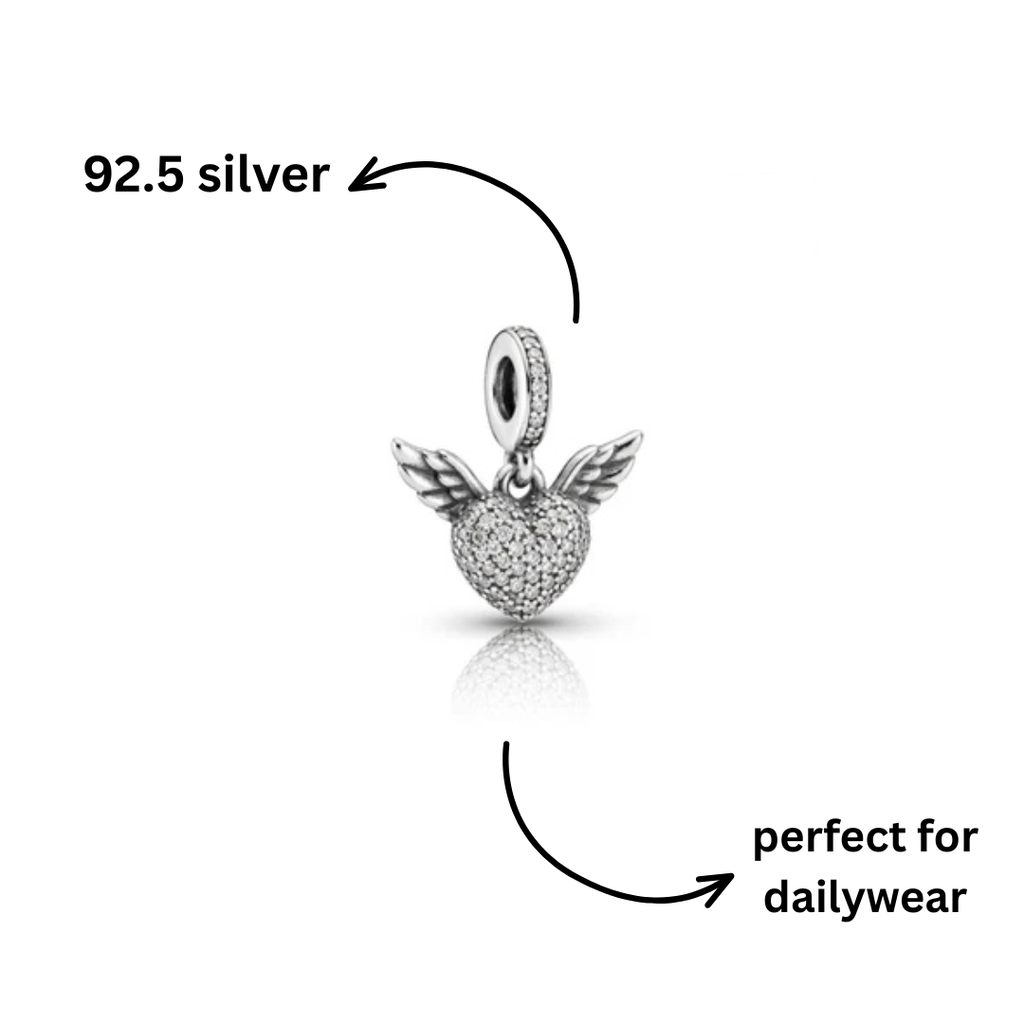 CZ Angel Wings Heart Dangle Charm