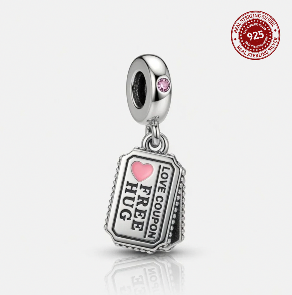 "Love Coupon: Free Hug" Ticket Dangle Charm