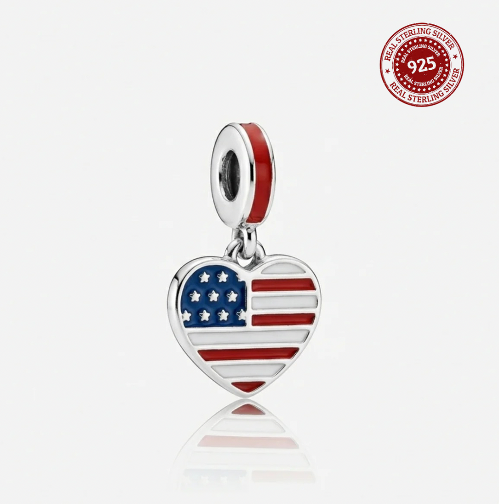 USA Heart Stars and Stripes Dangle Charm