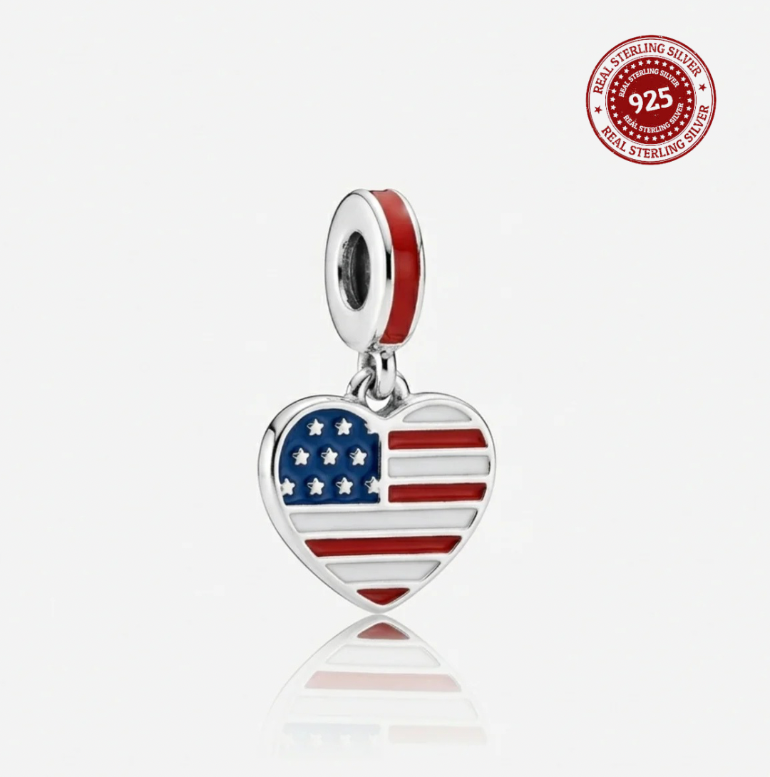 USA Heart Stars and Stripes Dangle Charm