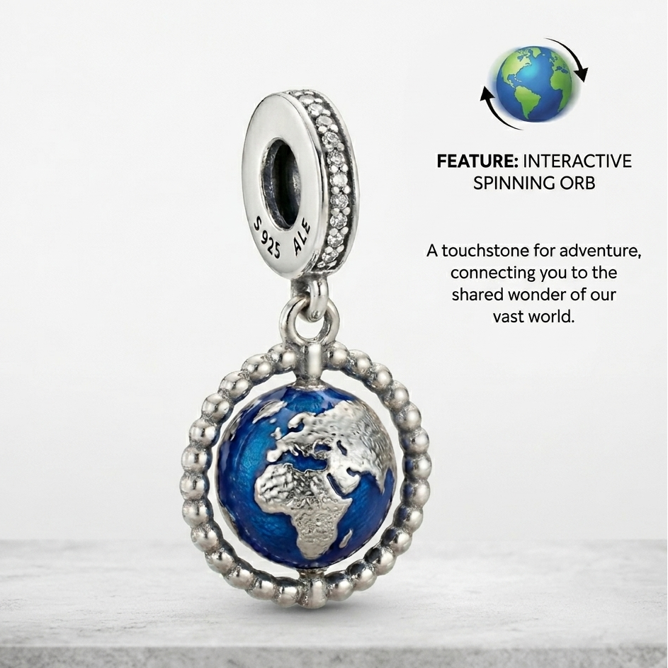925 Silver Spinning World Globe Charm