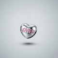 925 Silver "Loved" Pink Enamel Heart Charm