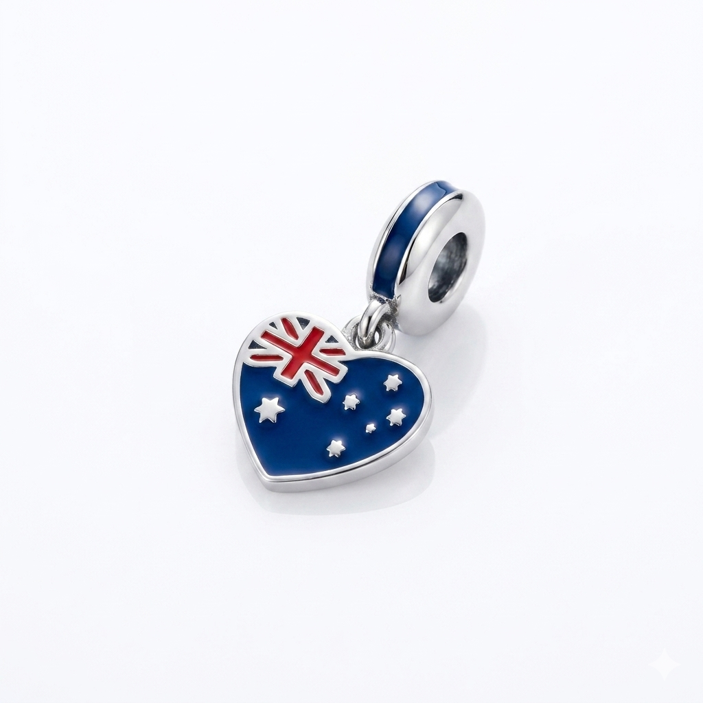 925 Silver Australia Heart Travel Dangle Charm