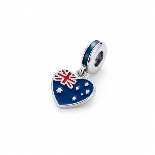 925 Silver Australia Heart Travel Dangle Charm 🇦🇺💙