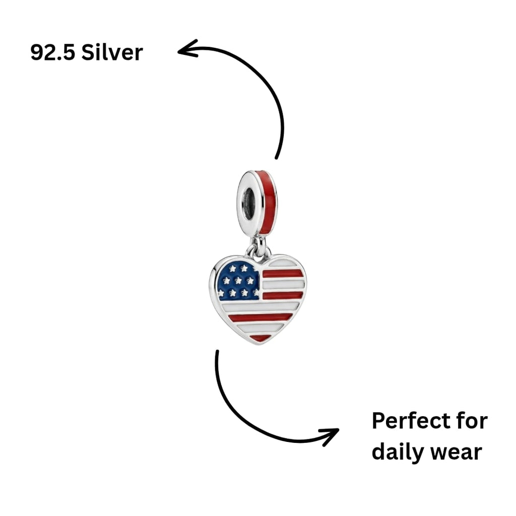 USA Heart Stars and Stripes Dangle Charm