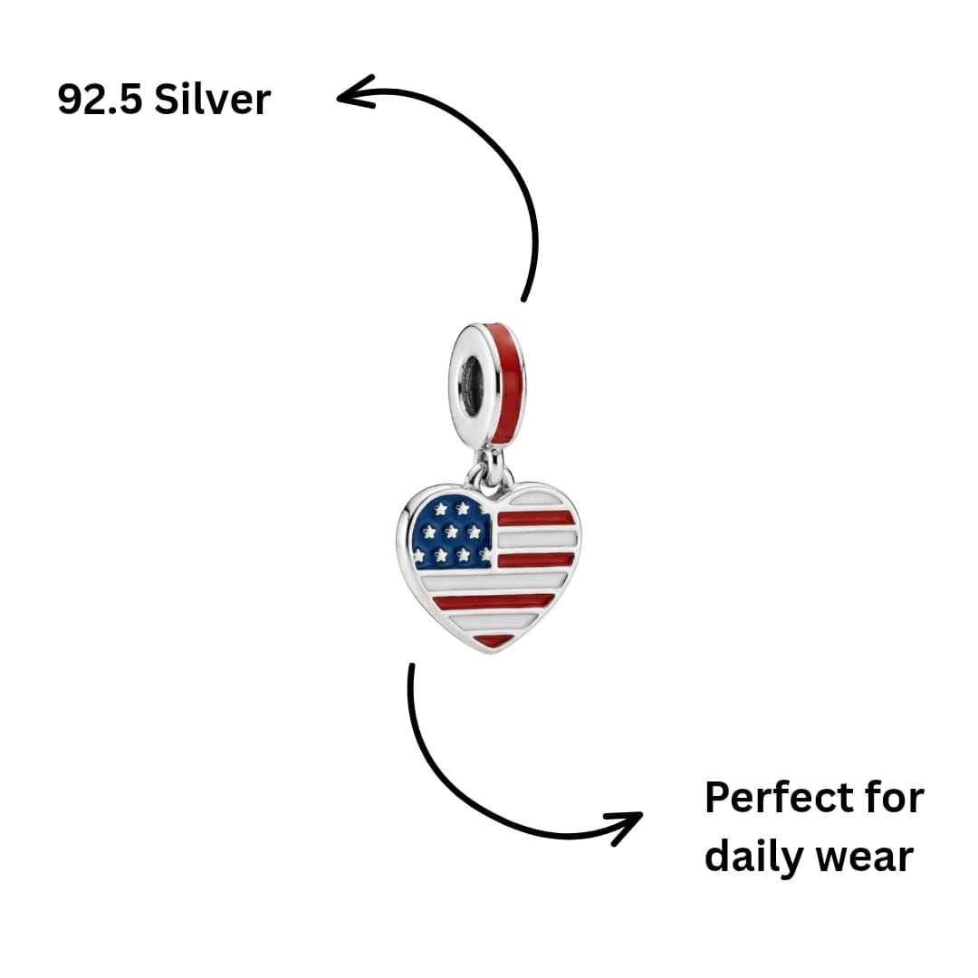 USA Heart Stars and Stripes Dangle Charm