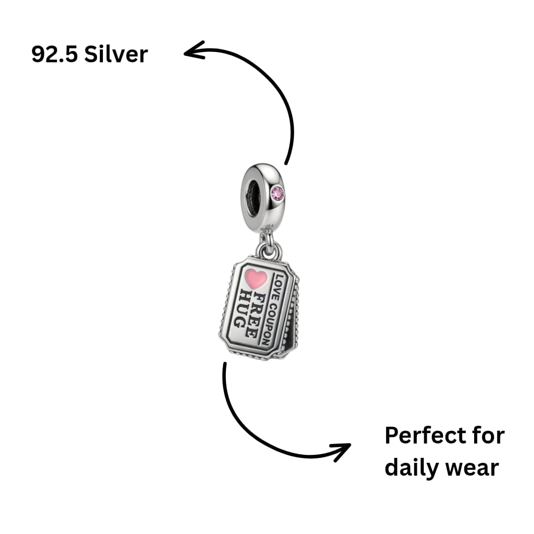 "Love Coupon: Free Hug" Ticket Dangle Charm