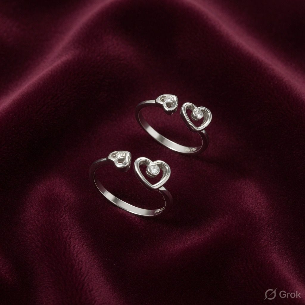 Twin Heart Open-Cuff 925 Silver Toe Ring