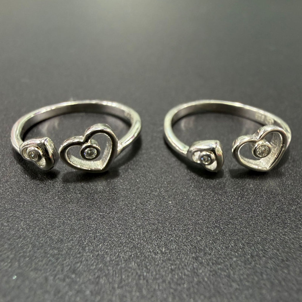 Twin Heart Open-Cuff 925 Silver Toe Ring