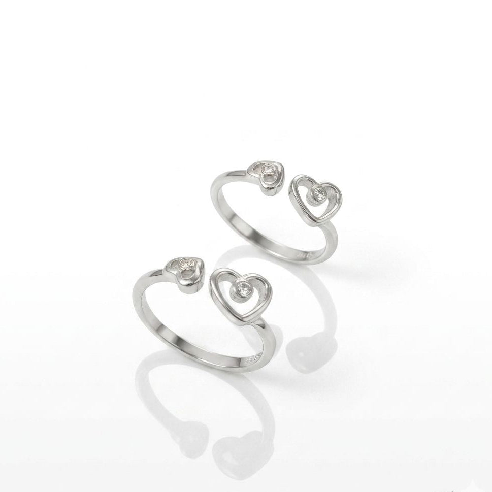Twin Heart Open-Cuff 925 Silver Toe Ring
