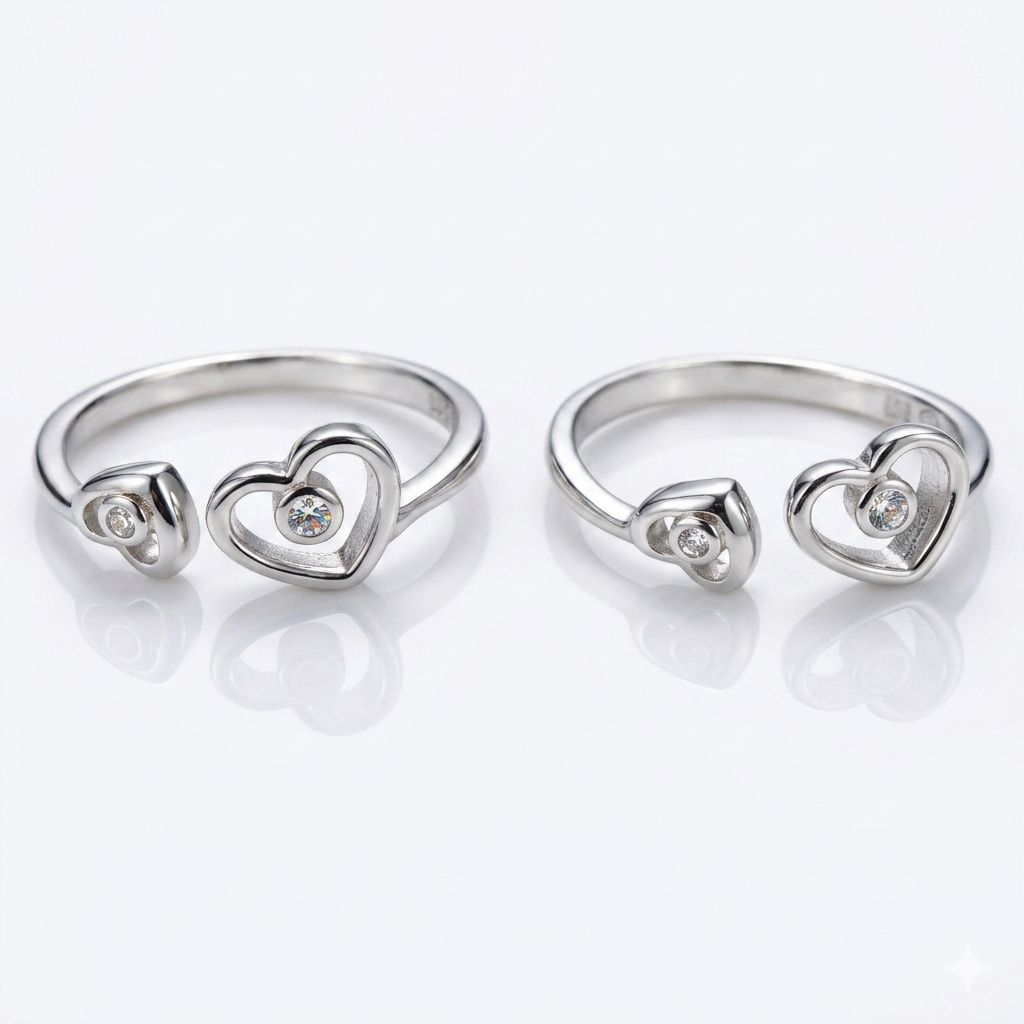 Twin Heart Open-Cuff 925 Silver Toe Ring
