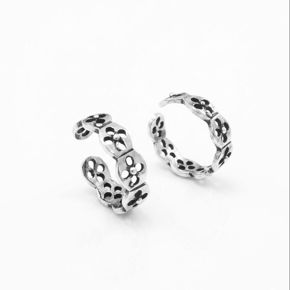Traditional Oxidized Floral Jodvi 925 Silver Toe Ring