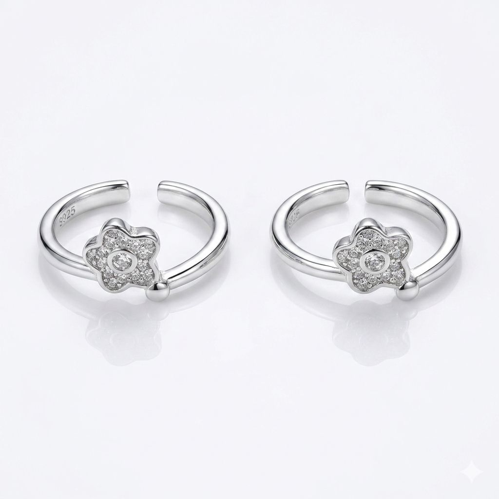 Shimmering Floral Jodvi 925 Silver Toe Ring