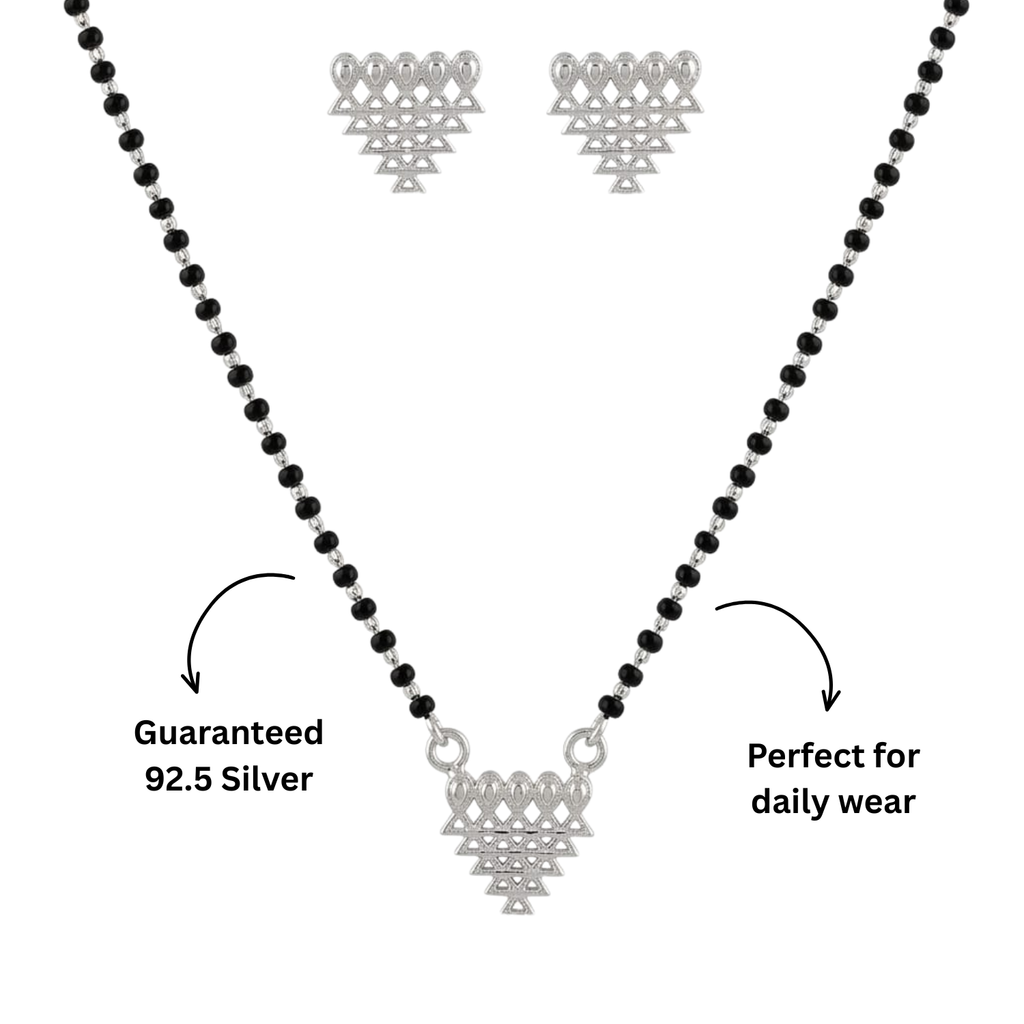 925 Silver Saraswati Veena Mangalsutra Set | Optional Earrings Available
