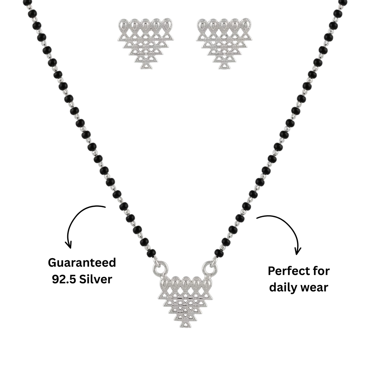 925 Silver Saraswati Veena Mangalsutra Set | Optional Earrings Available